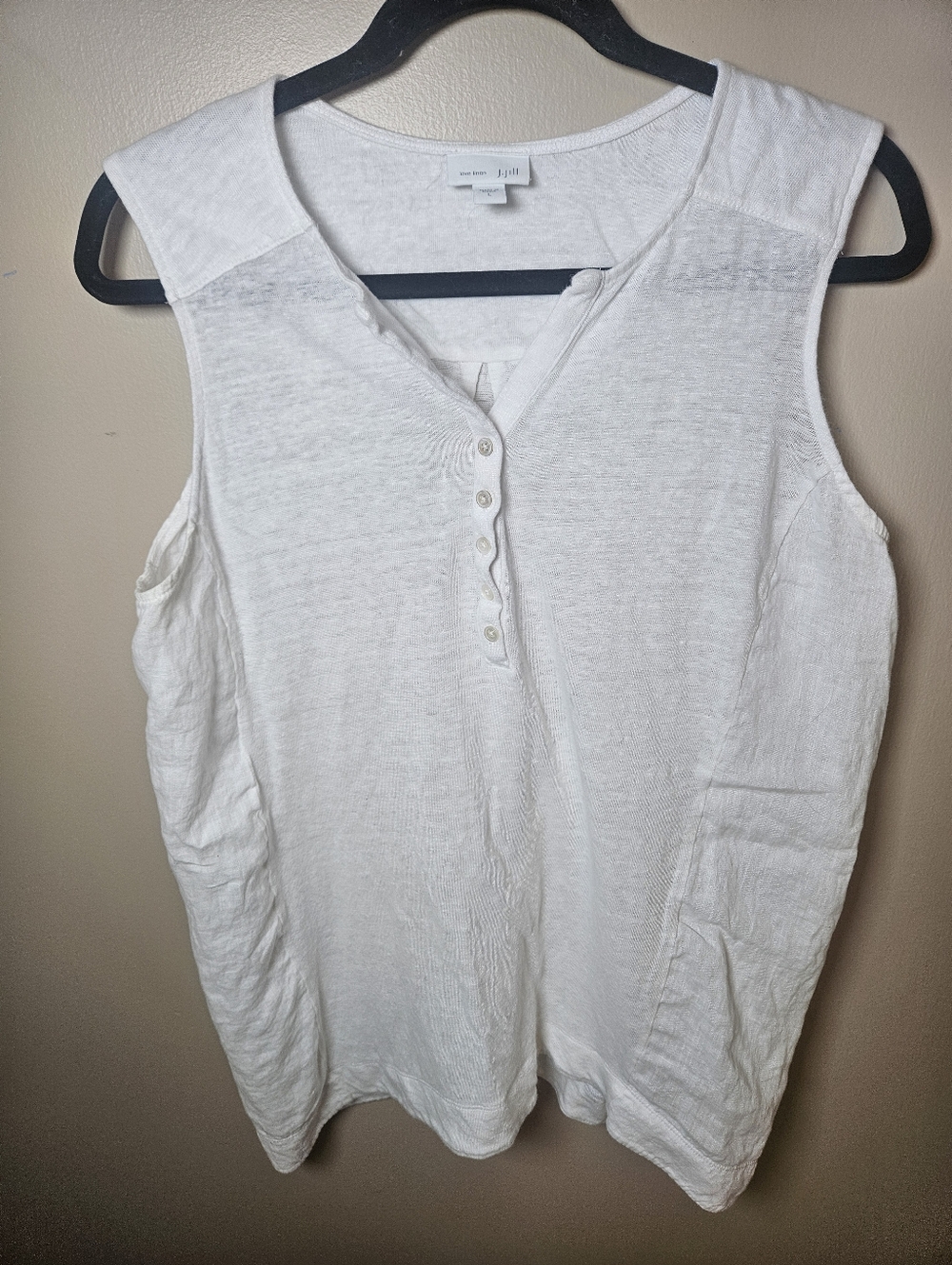J Jill White 100% Linen Sleeveless Tank Large Breathable Summer Lightweight